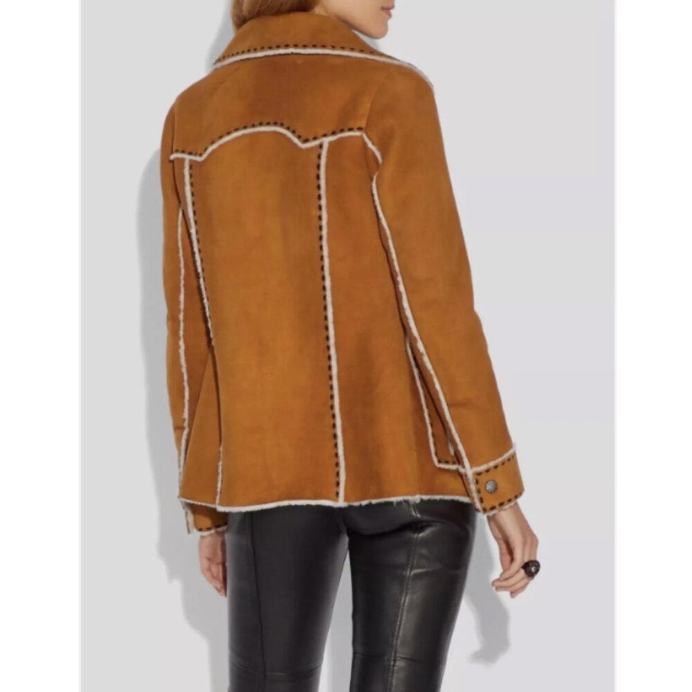 COACH Shearling Jacket in Amber Women's Size 0 - Picture 2 of 11
